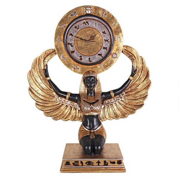Egyptian Goddess Isis Large Scale Clock Statue goddess Isis hieroglyph embellished